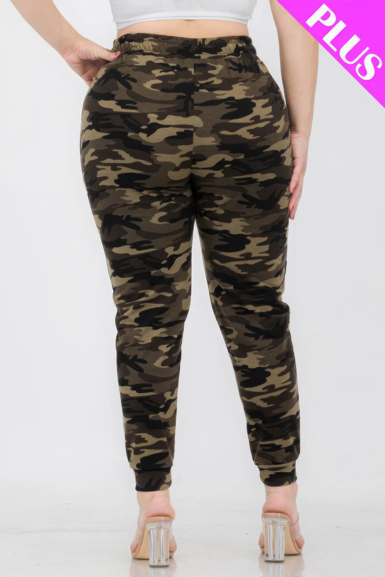 Plus Size French Terry Camo Print Joggers