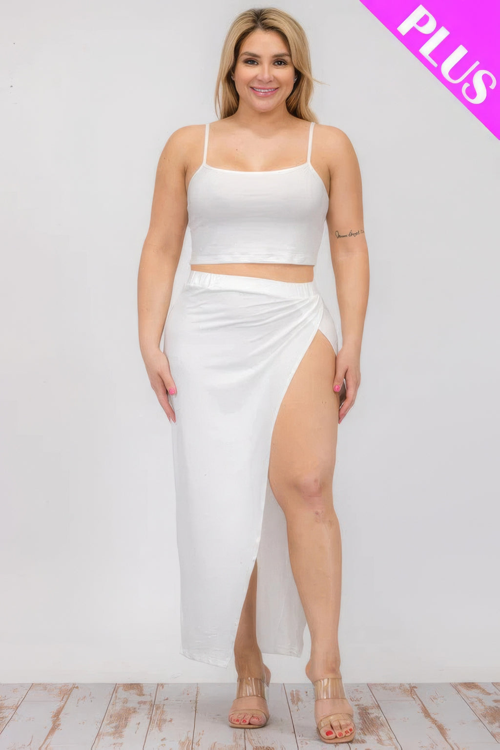 Plus Size Crop Cami & Split Thigh Maxi Skirt Set